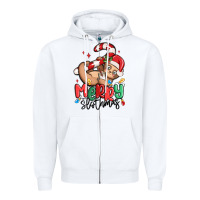 White merry slothmas Zipper Hoodie - MaliasSmallBusiness