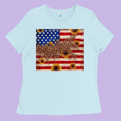 American Flag Leopard Sunflower Ladies Tee Designed By Jahusdesignshop