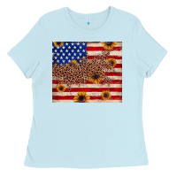 Baby Blue American flag leopard sunflower Ladies Tee - JahusDesignShop
