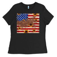 Black American flag leopard sunflower Ladies Tee - JahusDesignShop