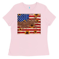 Bubblegum Pink American flag leopard sunflower Ladies Tee - JahusDesignShop
