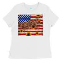 White American flag leopard sunflower Ladies Tee - JahusDesignShop