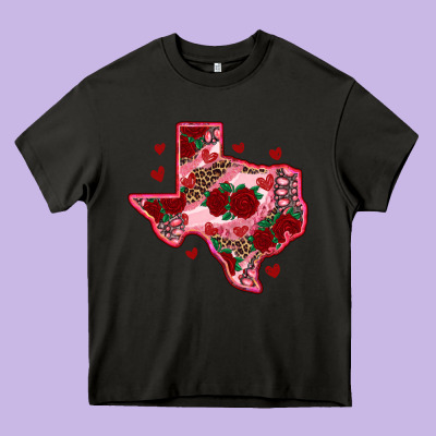 Valentine' S Day Texas Map With Roses Heavy Core Tee Designed By Ranaportraitstore