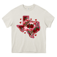 Cream valentine' s day texas map with roses Heavy Core Tee - RanaPortraitStore
