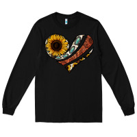 Black western sunflower cowhide  heart Long Sleeve Tee - Jasminsmagicworld