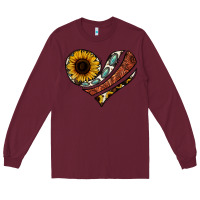 Burgundy western sunflower cowhide  heart Long Sleeve Tee - Jasminsmagicworld
