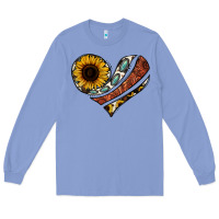 Colony Blue western sunflower cowhide  heart Long Sleeve Tee - Jasminsmagicworld