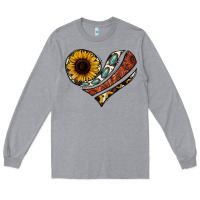 Heather Grey western sunflower cowhide  heart Long Sleeve Tee - Jasminsmagicworld