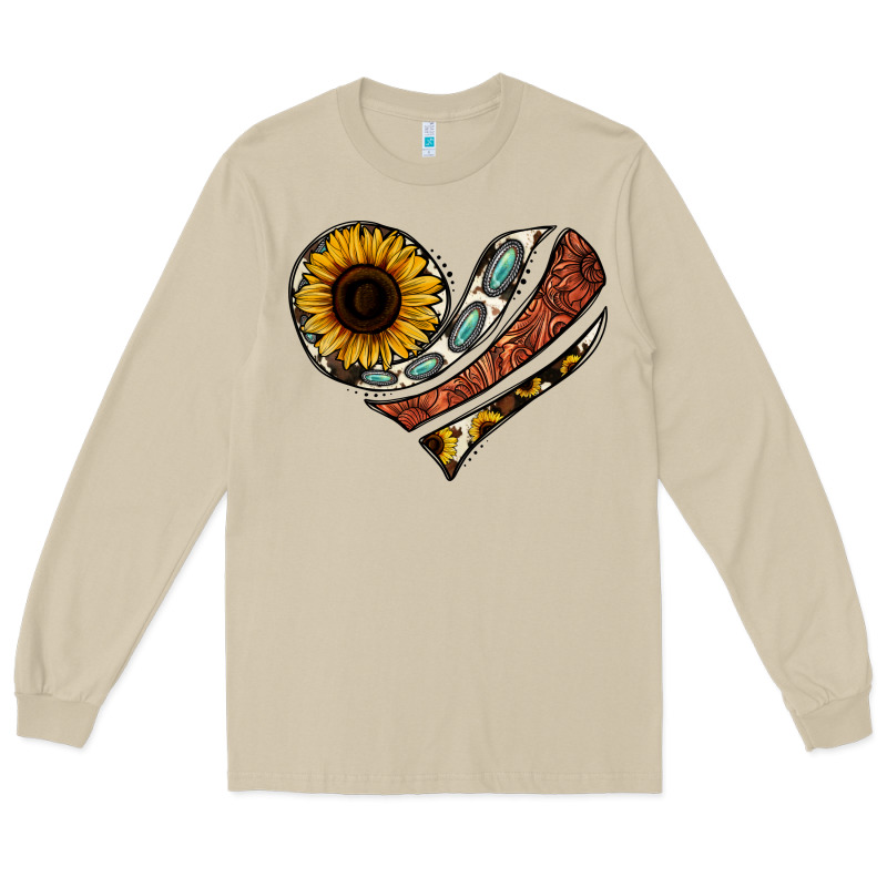 Western Sunflower Cowhide  Heart Long Sleeve Tee by Jasminsmagicworld | Teevron