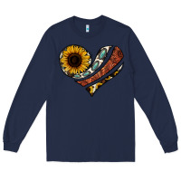 Navy western sunflower cowhide  heart Long Sleeve Tee - Jasminsmagicworld