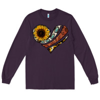 Plum western sunflower cowhide  heart Long Sleeve Tee - Jasminsmagicworld