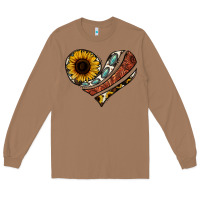 Toasted Coconut western sunflower cowhide  heart Long Sleeve Tee - Jasminsmagicworld