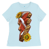 Baby Blue sport football  lightning bolt Ladies Tee - texasbilliewilder