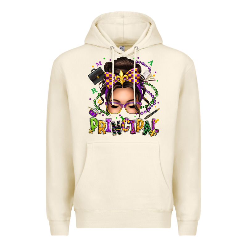 Mardi Gras Principal Caucasian Messy Bun Premium Hoodie by texasbilliewilder | Teevron