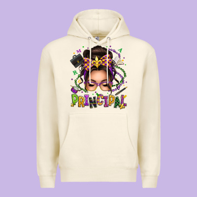 Mardi Gras Principal Caucasian Messy Bun Premium Hoodie Designed By Texasbilliewilder