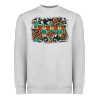 Heather Grey autism awareness leopard cowhide background Heavyweight Sweatshirt - Artiststas