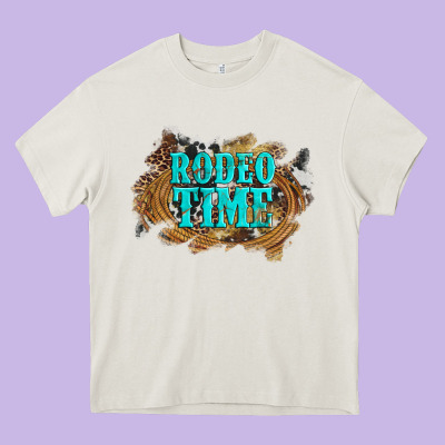 Rodeo Time  With Leopard And Cowhide Heavy Core Tee Designed By Artiststas