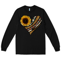 Black western sunflower leopard cowhide heart Long Sleeve Tee - Jasminsmagicworld