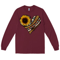 Burgundy western sunflower leopard cowhide heart Long Sleeve Tee - Jasminsmagicworld