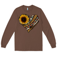 Chestnut western sunflower leopard cowhide heart Long Sleeve Tee - Jasminsmagicworld