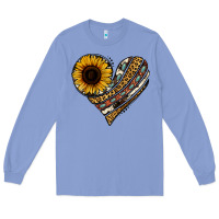 Colony Blue western sunflower leopard cowhide heart Long Sleeve Tee - Jasminsmagicworld