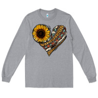 Heather Grey western sunflower leopard cowhide heart Long Sleeve Tee - Jasminsmagicworld
