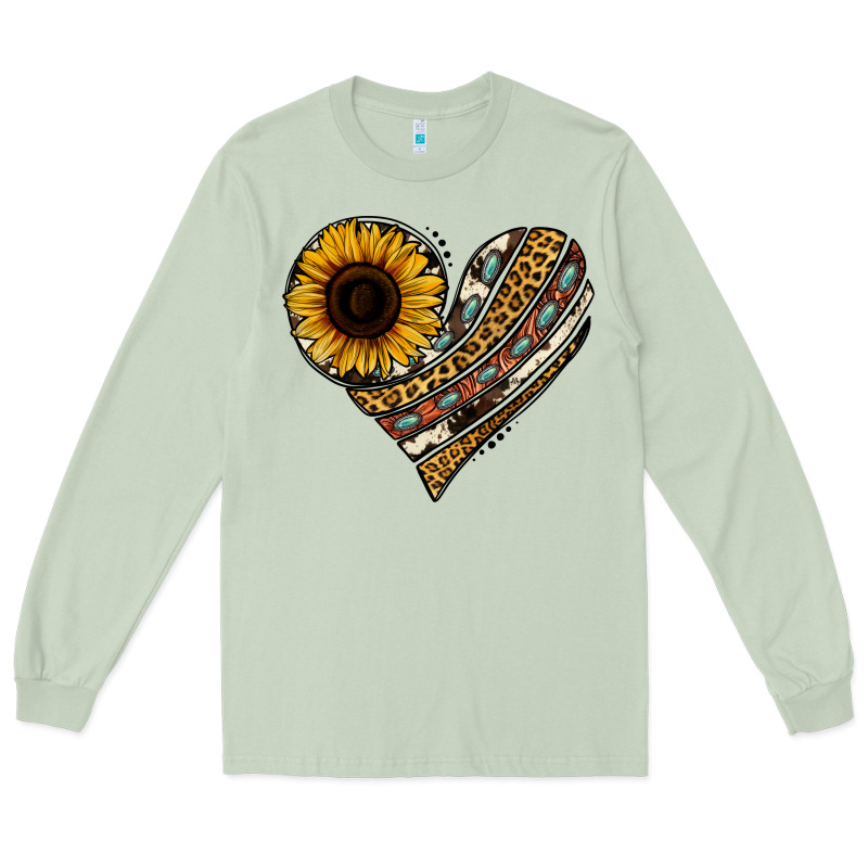 Western Sunflower Leopard Cowhide Heart Long Sleeve Tee by Jasminsmagicworld | Teevron