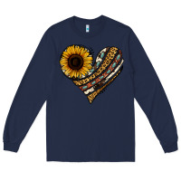 Navy western sunflower leopard cowhide heart Long Sleeve Tee - Jasminsmagicworld