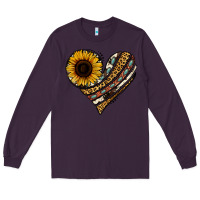 Plum western sunflower leopard cowhide heart Long Sleeve Tee - Jasminsmagicworld
