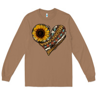 Toasted Coconut western sunflower leopard cowhide heart Long Sleeve Tee - Jasminsmagicworld