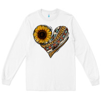 White western sunflower leopard cowhide heart Long Sleeve Tee - Jasminsmagicworld