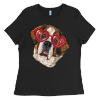 Black Saint bernard with love glasses Ladies Tee - RanaPortraitStore
