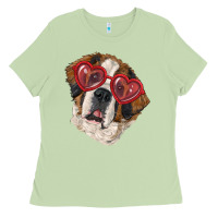 Matcha Saint bernard with love glasses Ladies Tee - RanaPortraitStore