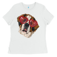 White Saint bernard with love glasses Ladies Tee - RanaPortraitStore