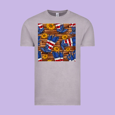 America Western Boots And Sunflower Seamless Pattern Vintage Tee Designed By Bundleandbundleshop