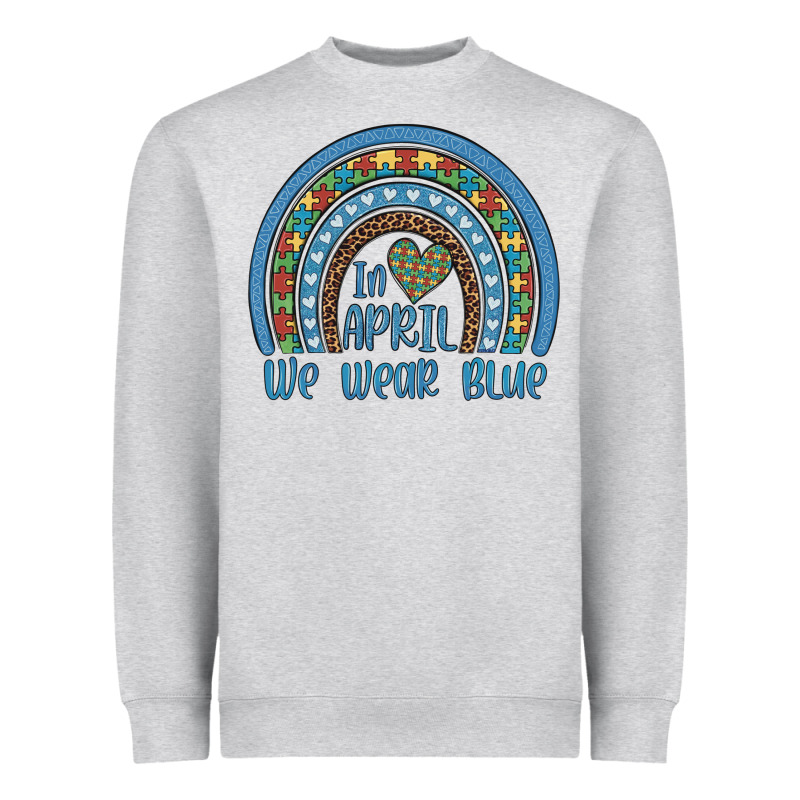 In April We Wear Blue Autism Awareness Leopard Rainbow Heavyweight Sweatshirt by Artiststas | Teevron