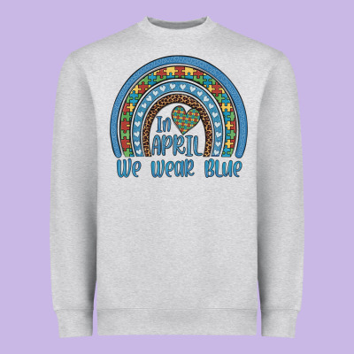 In April We Wear Blue Autism Awareness Leopard Rainbow Heavyweight Sweatshirt Designed By Artiststas