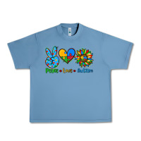 Pebble Blue peace love autism Urban Heavy Tee - AdoDesignShop