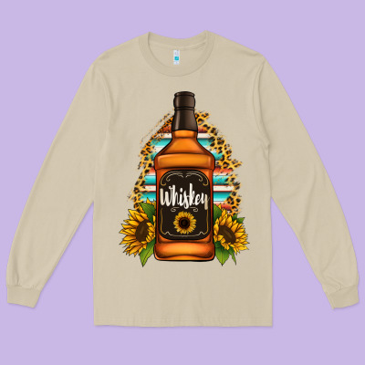 Whiskey Bottle Long Sleeve Tee Designed By Jasminsmagicworld