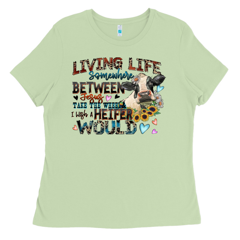 Living Life Somewhere Between Jesus Take The Wheel Ladies Tee by Zillion Design Studio | Teevron