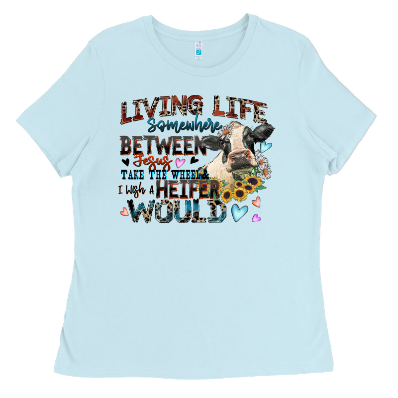Living Life Somewhere Between Jesus Take The Wheel Ladies Tee by Zillion Design Studio | Teevron