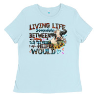 Baby Blue living life somewhere between jesus take the wheel Ladies Tee - Zillion Design Studio