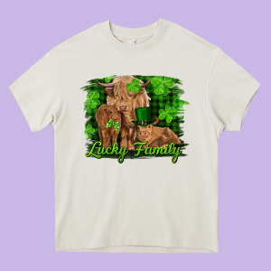 St Patrick's Day Lucky Cow Family Heavy Core Tee Designed By Ranaportraitstore