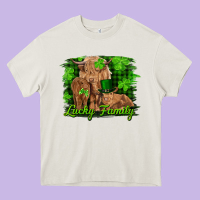 St Patrick's Day Lucky Cow Family Heavy Core Tee Designed By Ranaportraitstore