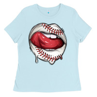 Baby Blue sports lips baseball Ladies Tee - texasbilliewilder