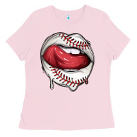 Bubblegum Pink sports lips baseball Ladies Tee - texasbilliewilder