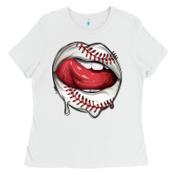 White sports lips baseball Ladies Tee - texasbilliewilder