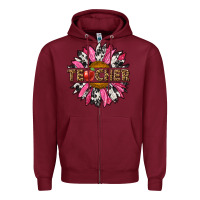 Burgundy western teacher sunflower Zipper Hoodie - NancyCooperArtShop