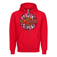 Red western teacher sunflower Zipper Hoodie - NancyCooperArtShop