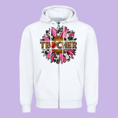 Western Teacher Sunflower Zipper Hoodie Designed By Nancycooperartshop